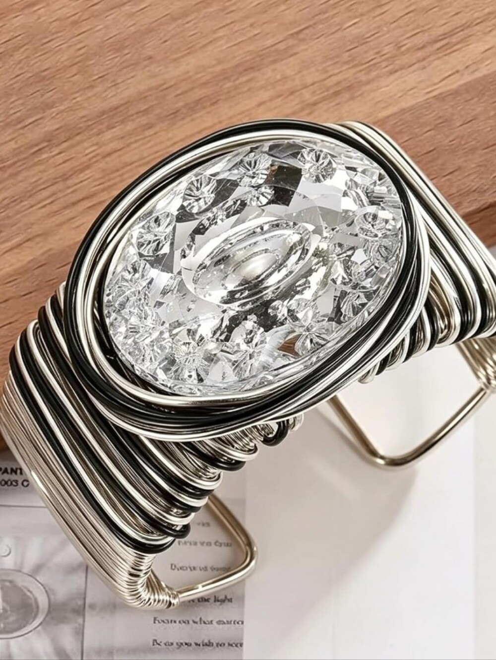 Silver-Tone Wire Wrapped Crystal Statement Bracelet